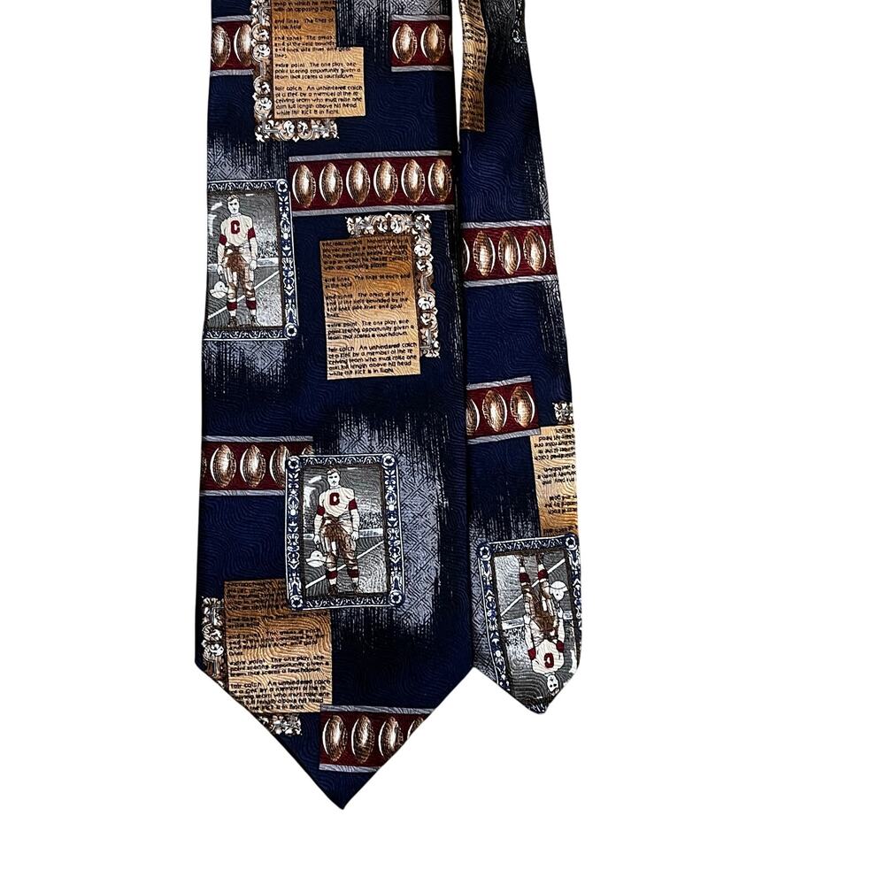 Vintage Silk Football Novelty Tie Navy All Silk Sports Fan